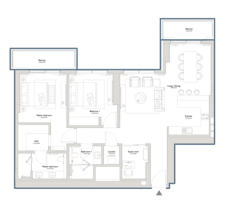 Serenia District East Residences 2 bed floor plan, 1,464 sqft