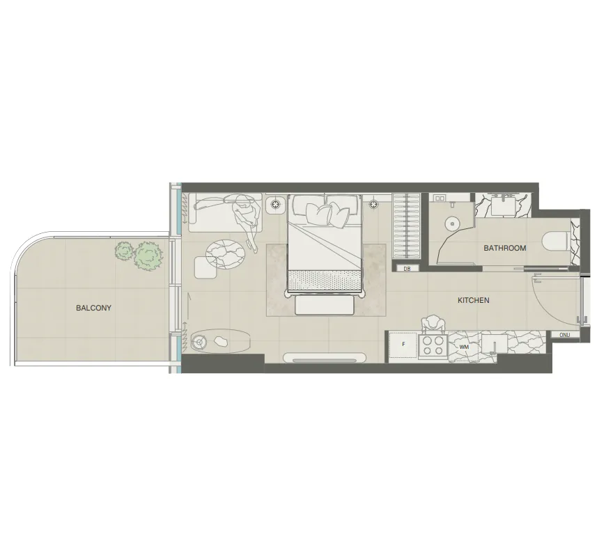 Mondrian Phases 1 and 2 Studio floor plan, 425 sqft