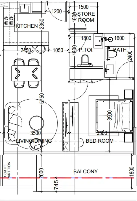Al Haseen Residences 6 1 bed floor plan, 759 sqft