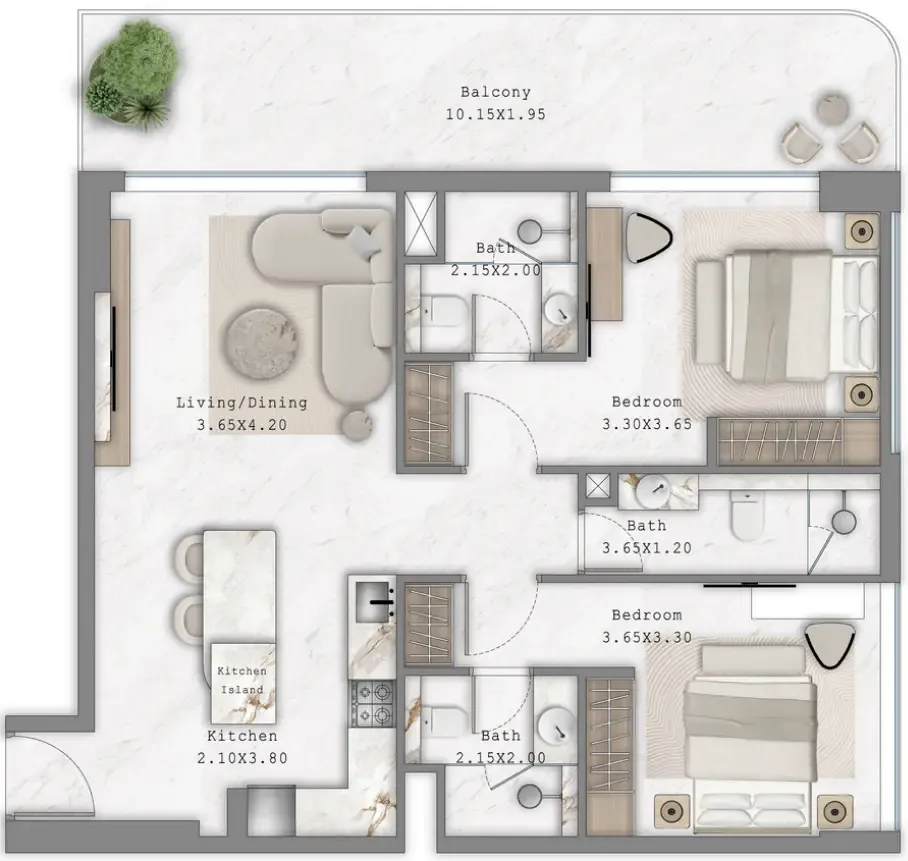 Aark Terraces 2 bed floor plan, 1,114 sqft