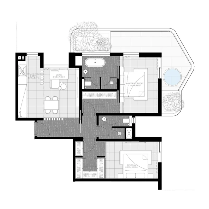 Marea Residences 2 bed floor plan, 1,246 sqft