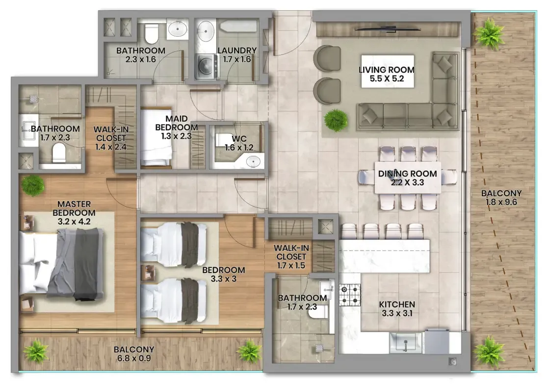 Elemental 22 2 bed floor plan, 1,428 sqft