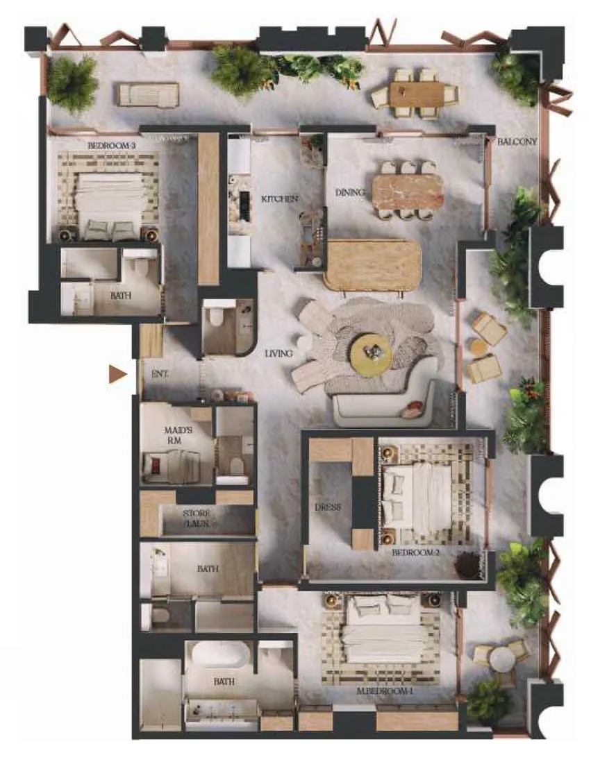 Elire Managed by LUX 3 bed floor plan, 2,436 sqft