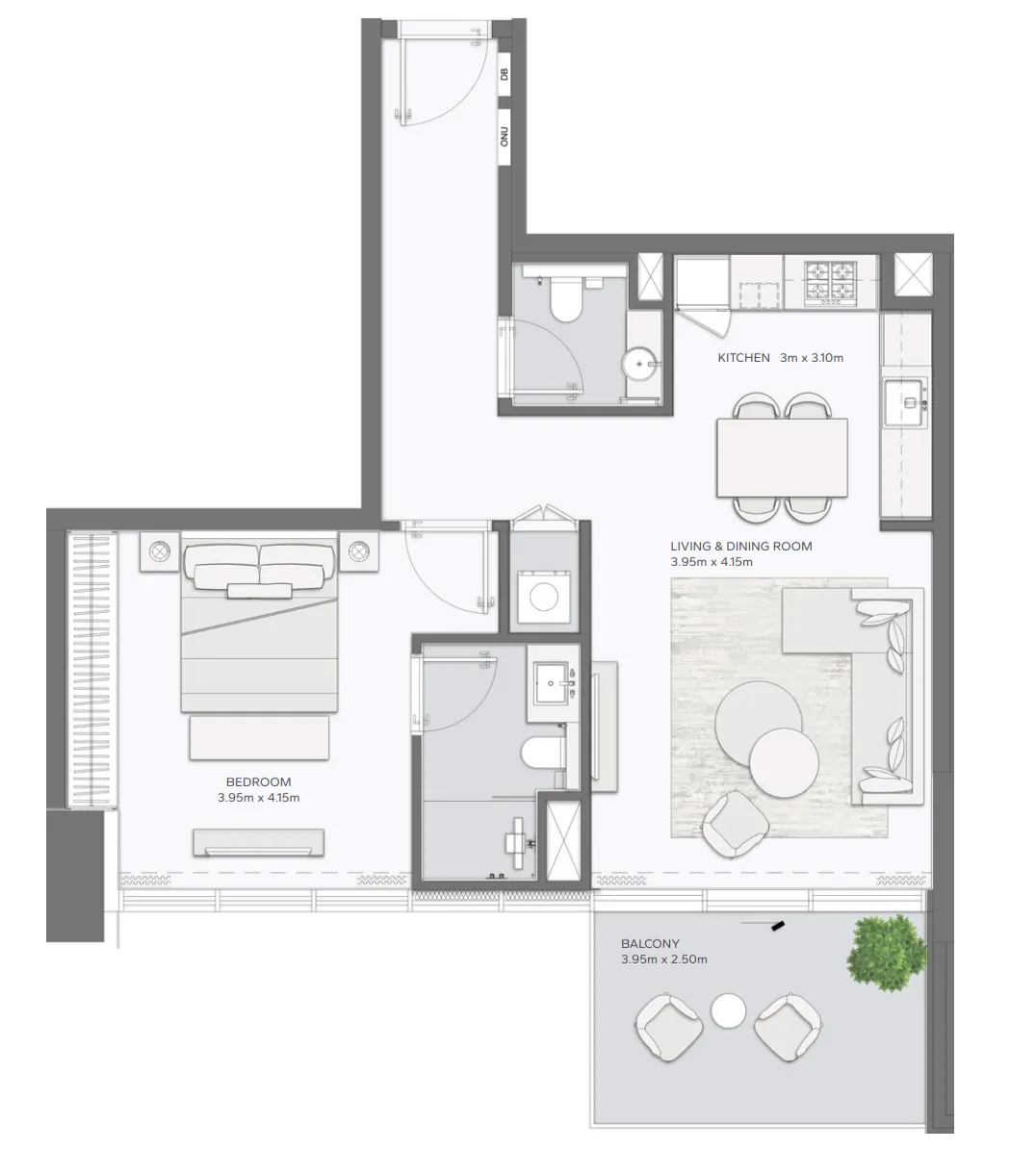Mansory Residences by Amaal 1 bed floor plan, 906 sqft