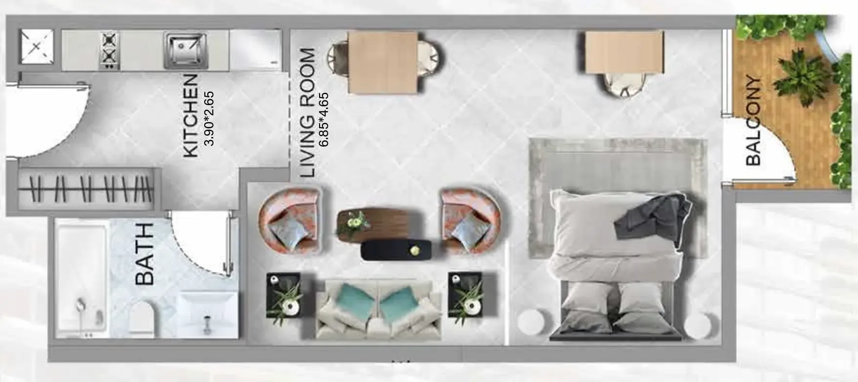 311 Boulevard Studio floor plan, 536 sqft
