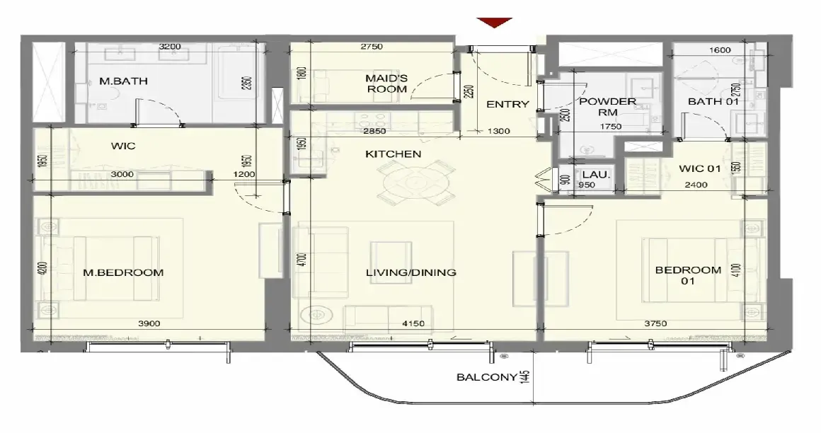 Takaya 2 bed floor plan, 1,258 sqft
