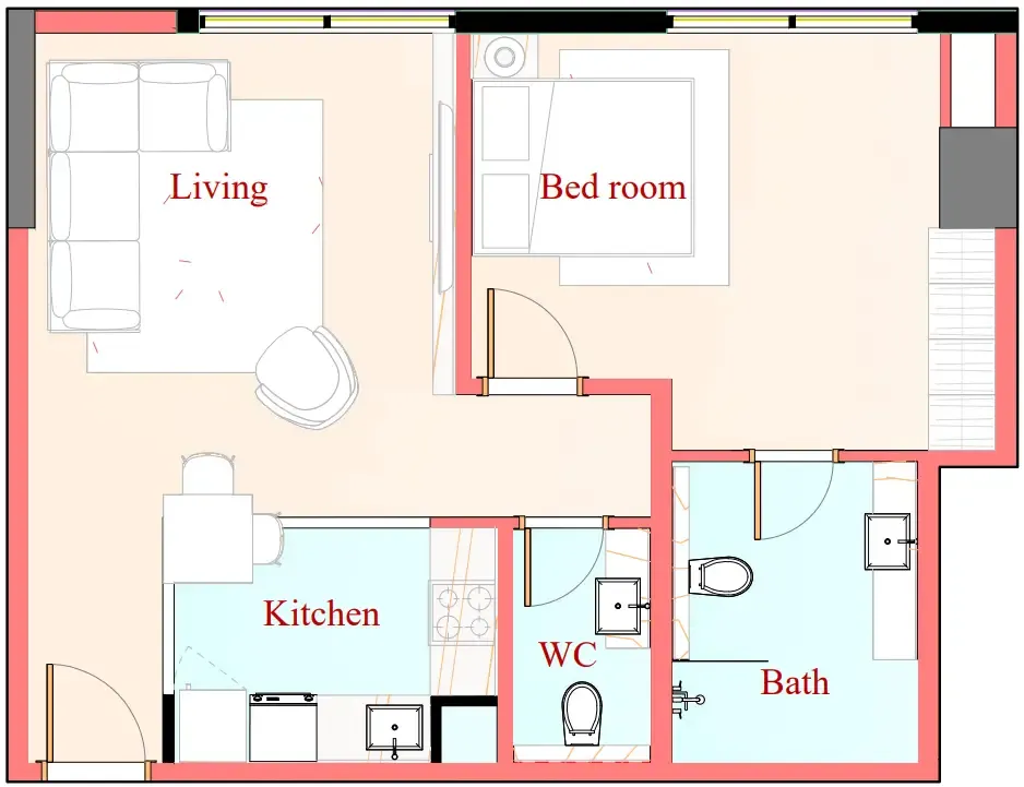Playa Viva 1 bed floor plan, 599 sqft