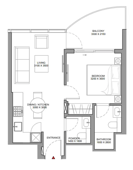 Sobha Aquamont 1 bed floor plan, 569 sqft