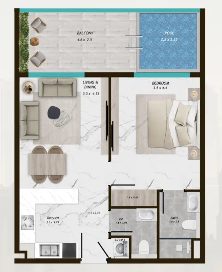 Samana Parkville 1 bed floor plan, 764 – 767 sqft