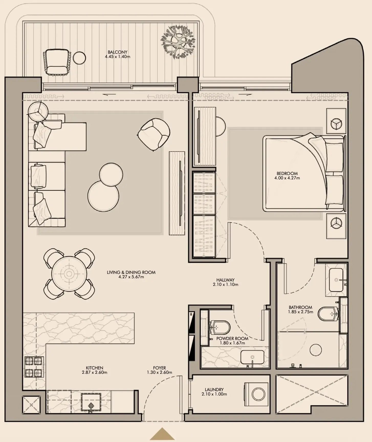 Nourelle 1 bed floor plan, 847 sqft
