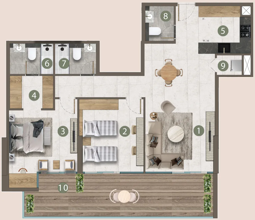 Lilian Residences 2 bed floor plan, 1,335 sqft
