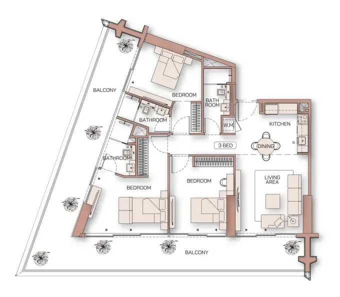 Binghatti Pinnacle 3 bed floor plan, 1,720 sqft