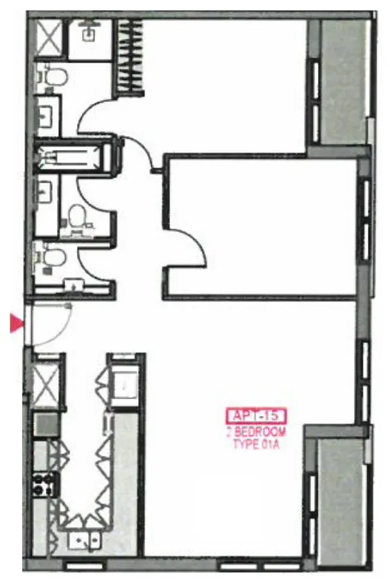 Al Mamsha Sharjah 2 bed floor plan, 1,326 sqft