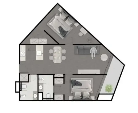 Next Point Condominium 2 bed floor plan, 904 sqft