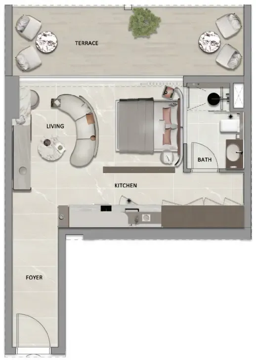 South Lofts 1 bed floor plan, 532 sqft