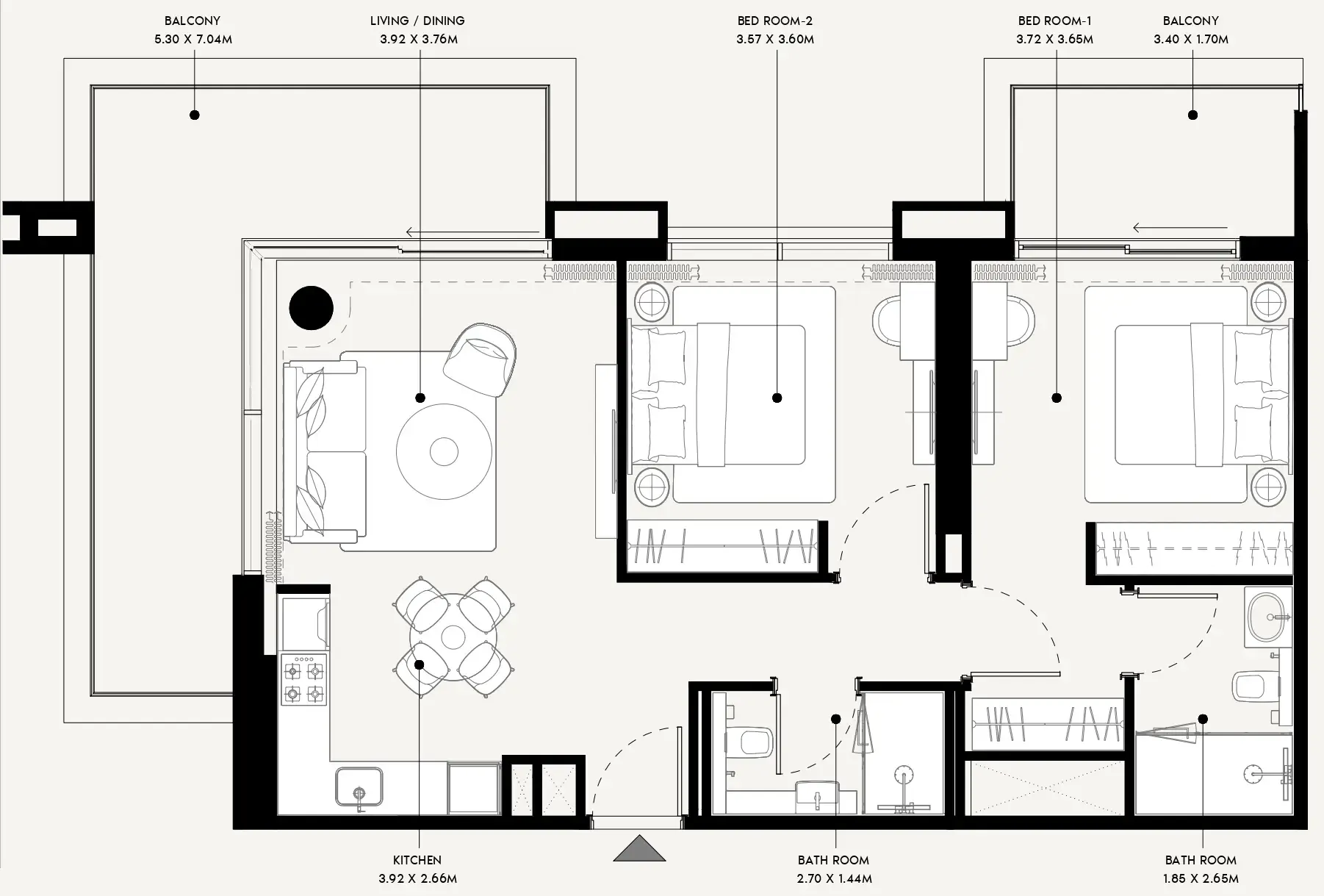 Azizi Venice 2 bed floor plan, 1,109 sqft