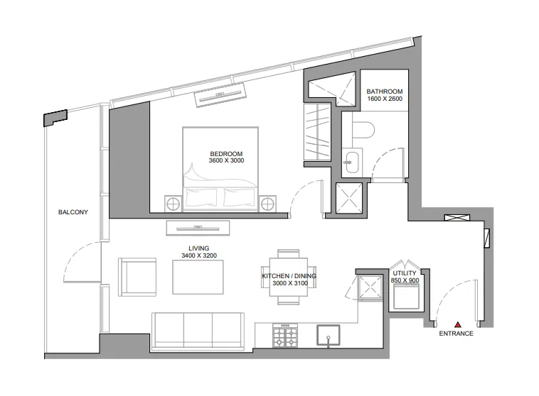 The Serene at Sobha Central 1 bed floor plan, 686 sqft