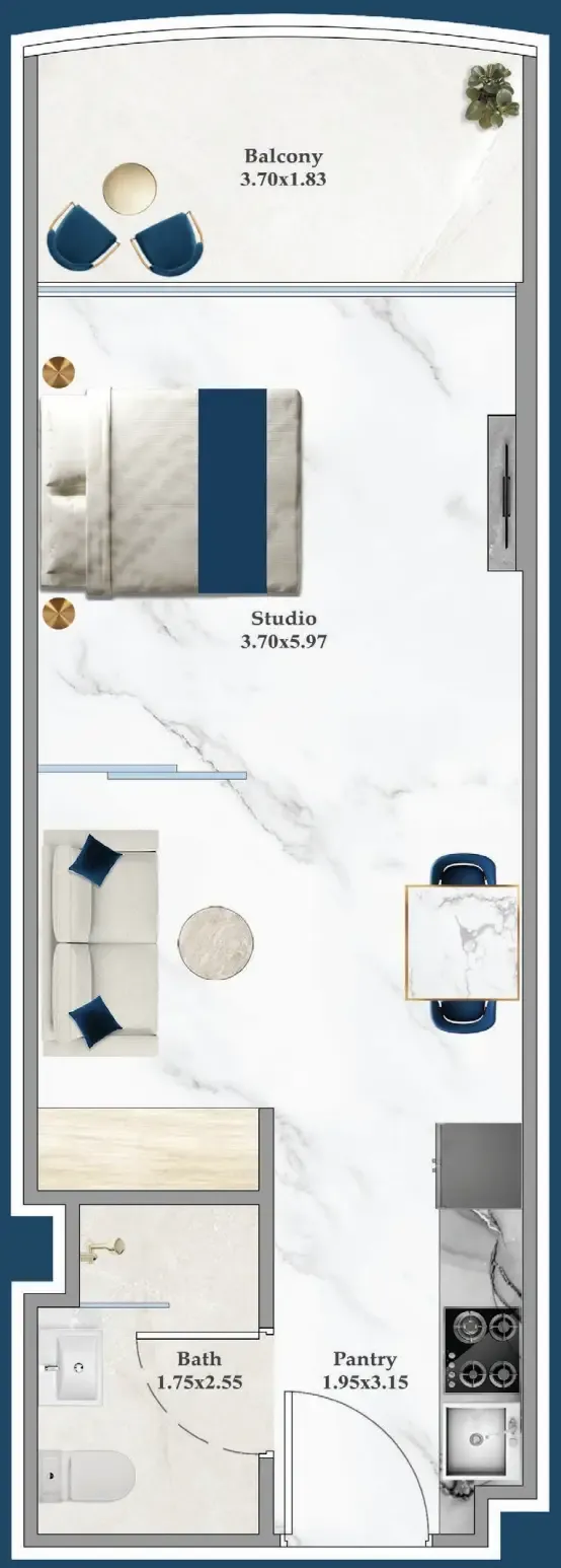 Serenz Studio floor plan, 428 – 431 sqft