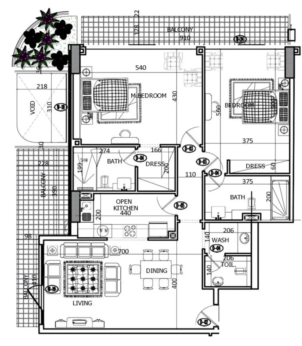 Mackerel Tower 2 bed floor plan, 1,582 sqft
