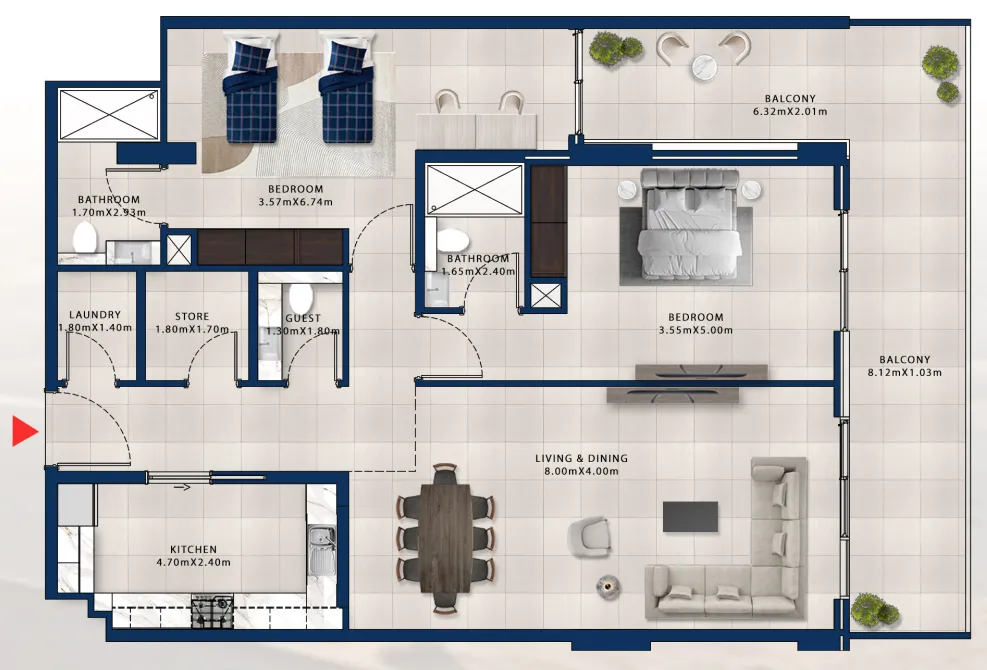 Asayel Avenue 2 bed floor plan, 1,617 sqft