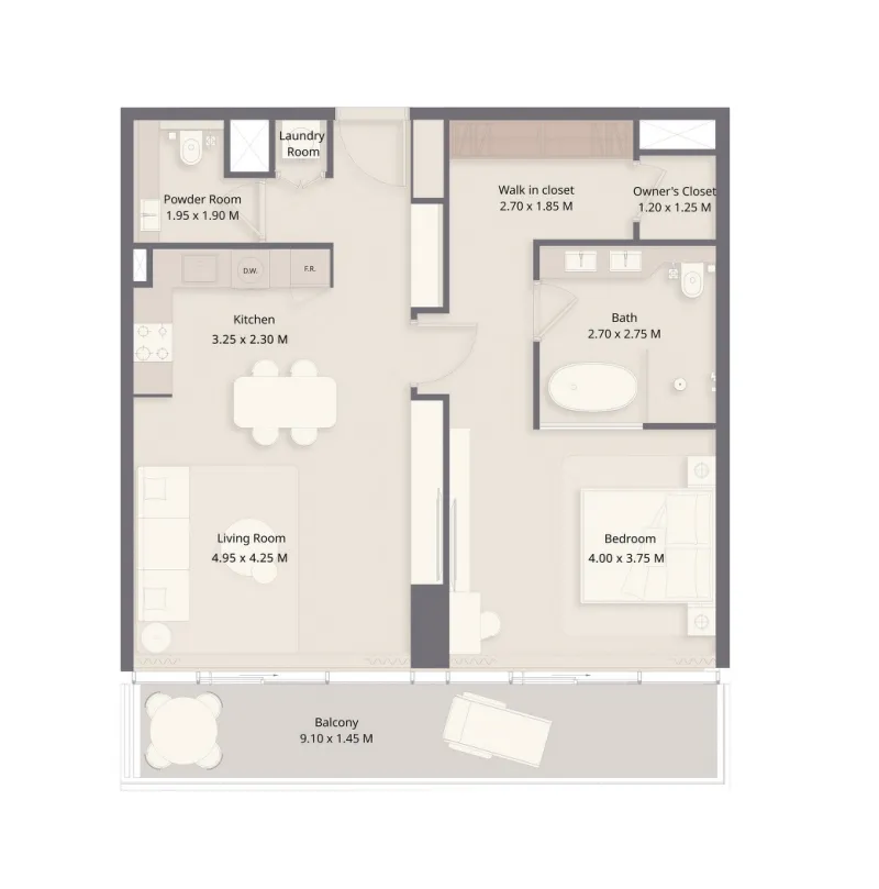 The Residences at Sheraton Al Marjan Island Resort Phase 1 & 2 1 bed floor plan, 1,008 – 1,064 sqft