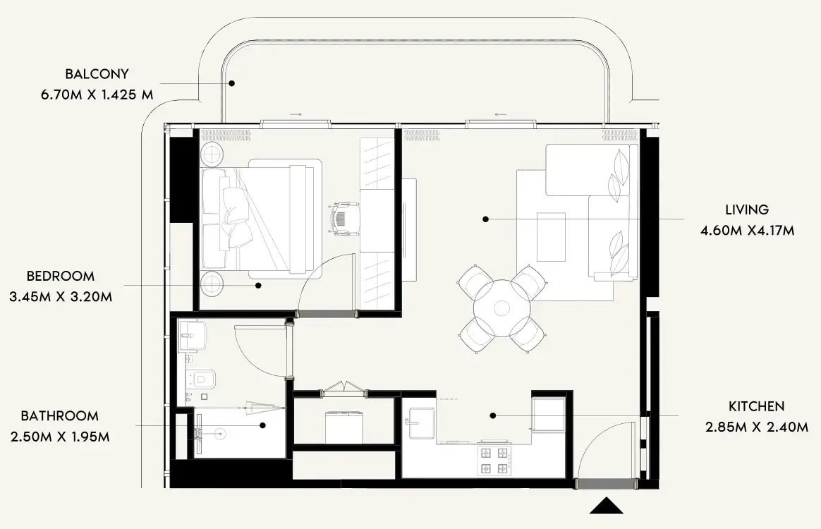 Azizi Wares 1 bed floor plan, 667 sqft