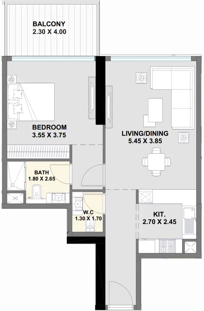 Ayaan Heights 1 1 bed floor plan, 791 sqft