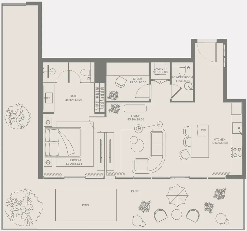 Bond Enclave 1 bed floor plan, 1,304 sqft