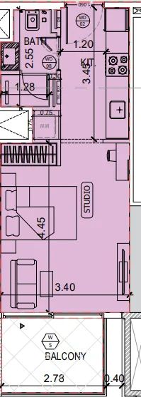 Binghatti Amberhall Studio floor plan, 378 sqft