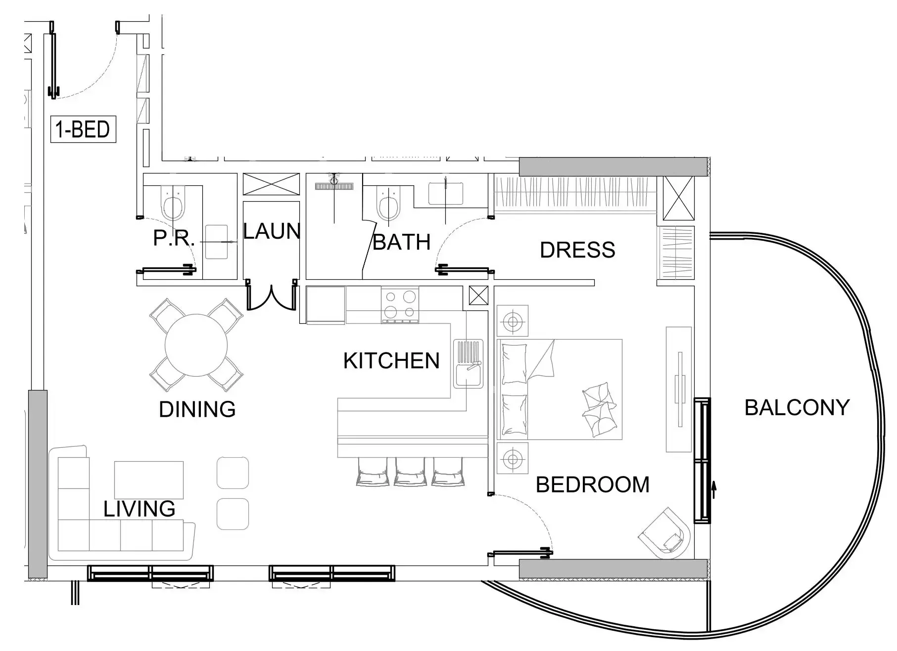 Valencia 1 bed floor plan, 938 sqft