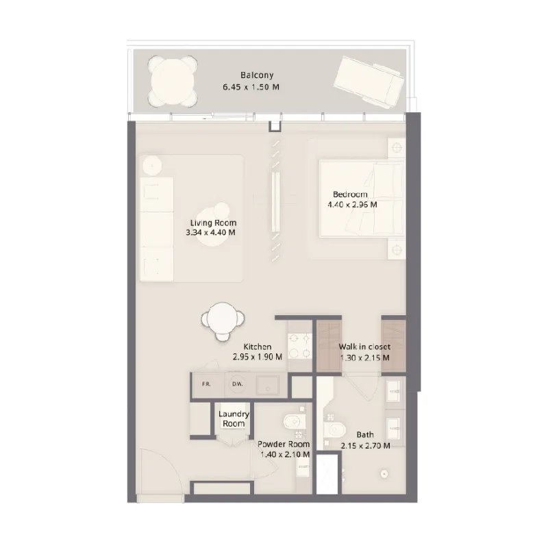The Residences at Sheraton Al Marjan Island Resort Phase 1 & 2 Studio floor plan, 730 sqft