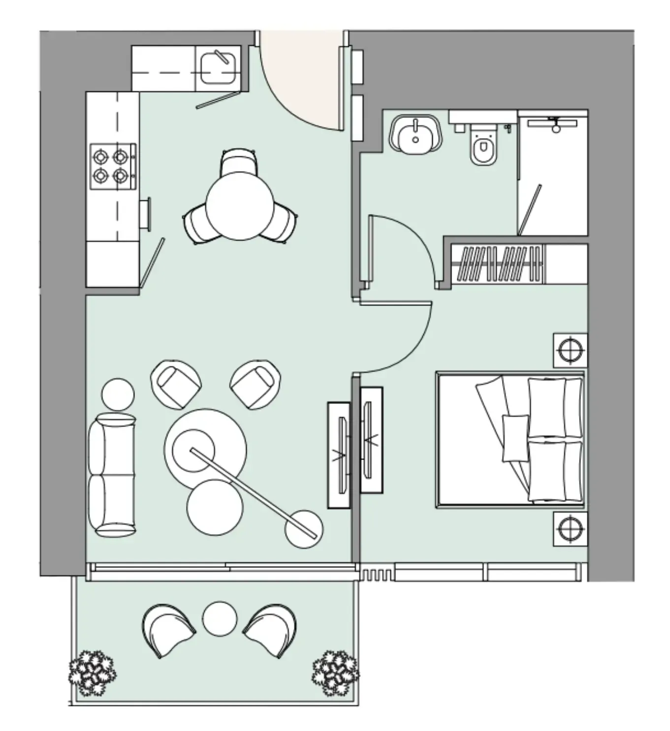 The Edge 1 bed floor plan, 574 sqft