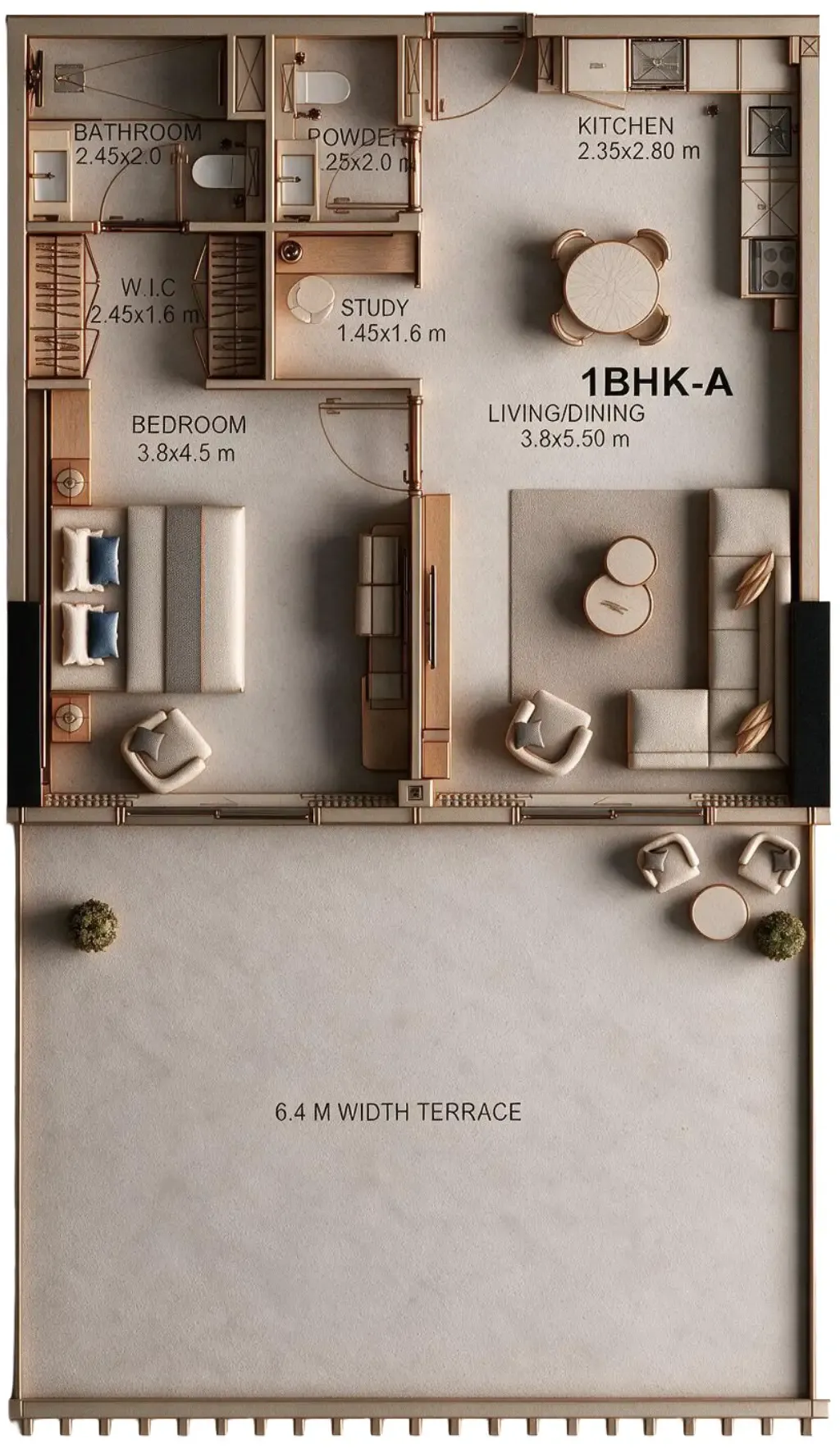 Golf Place 1 bed floor plan, 1,299 sqft
