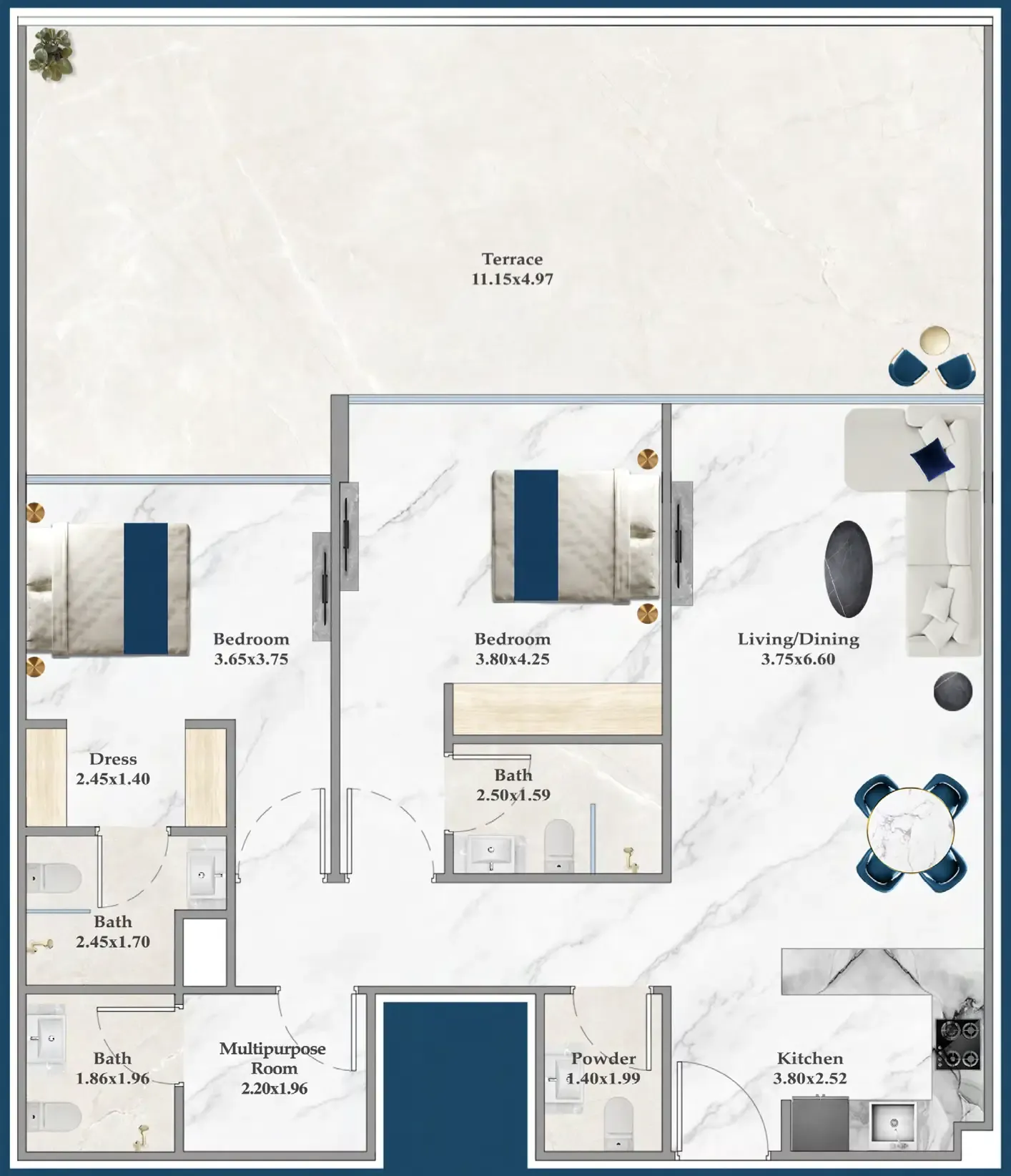 Serenz 2 bed floor plan, 1,536 sqft