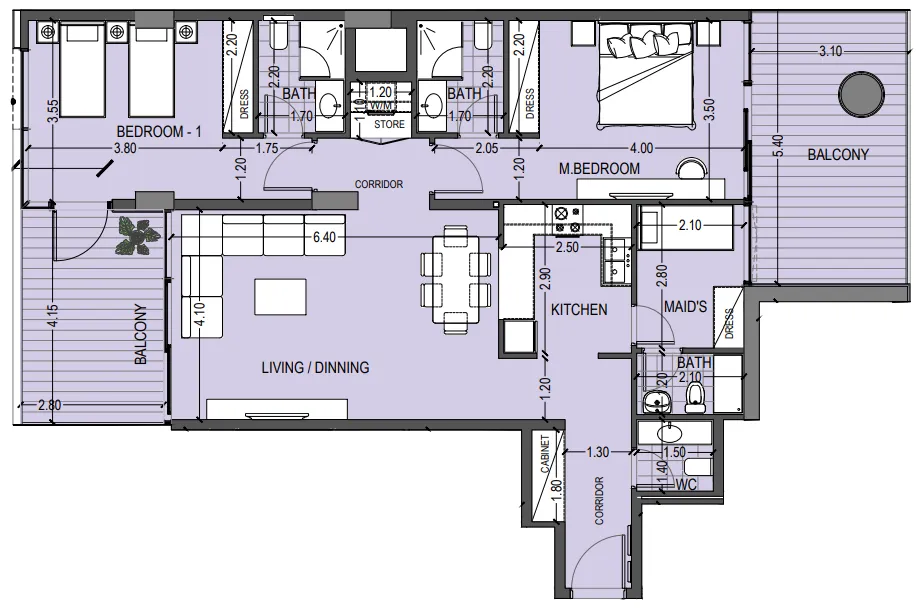 Celia Gardens 2 bed floor plan, 1,484 sqft