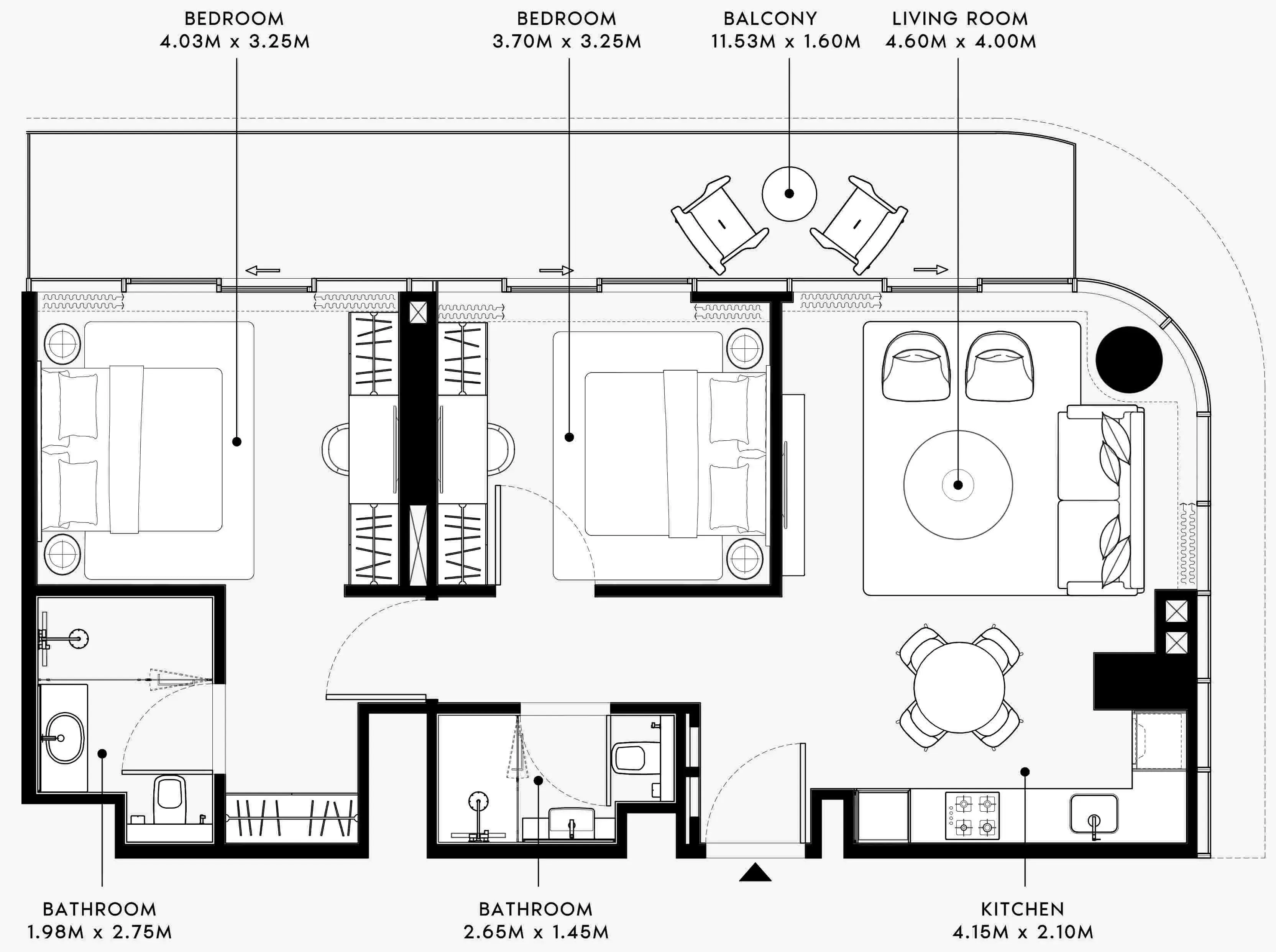 Azizi Venice 2 bed floor plan, 1,053 sqft