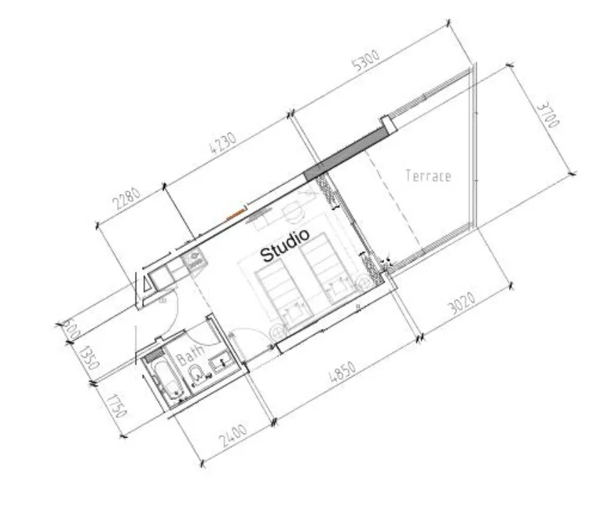 Damac Hills 2 - Hotel Edge by Rotana Studio floor plan, 472 sqft