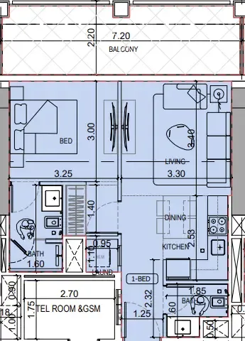 Binghatti Titania 1 bed floor plan, 674 sqft