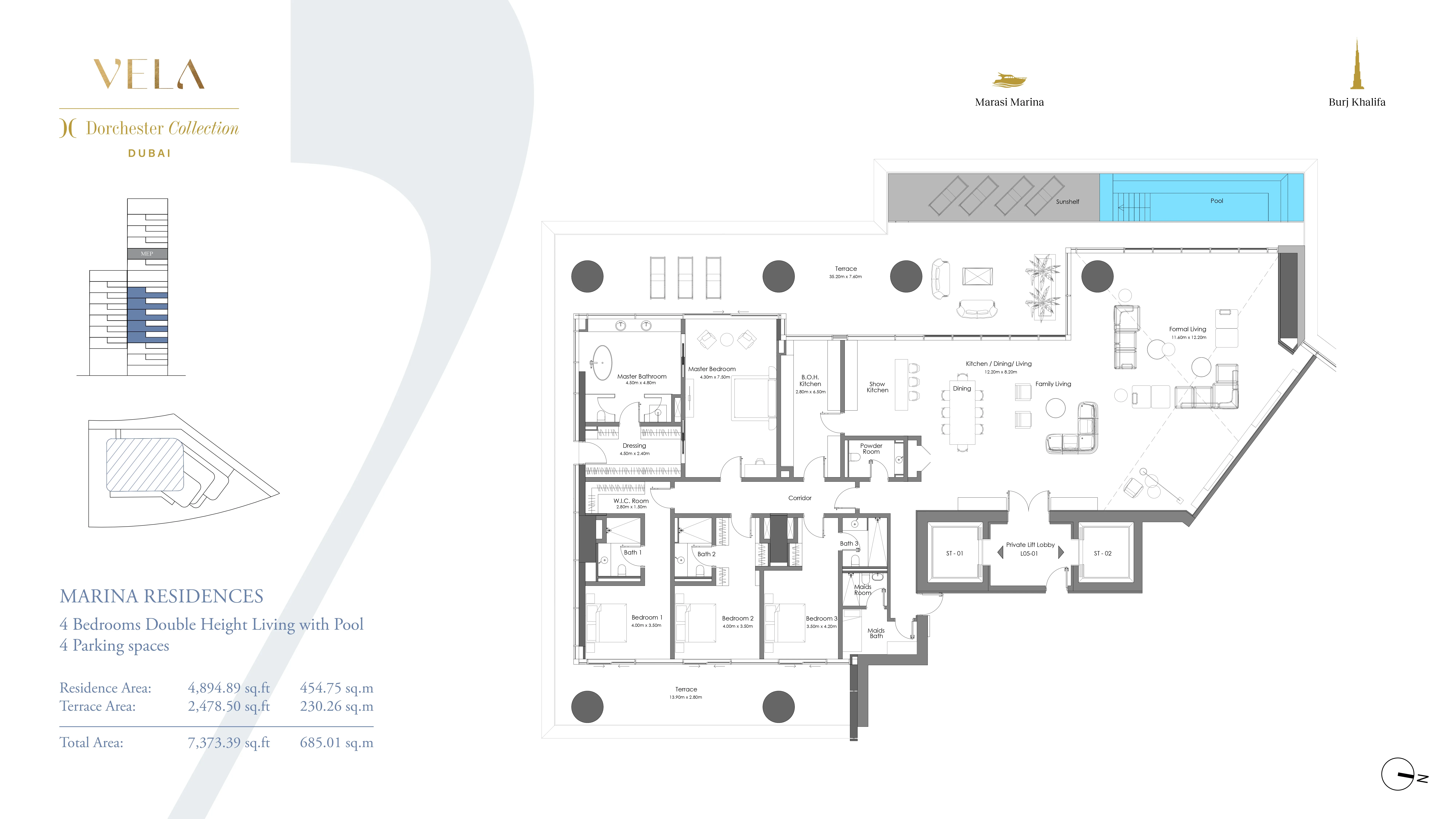 Vela Dorchester Collection 4 bed floor plan, 7,373 sqft