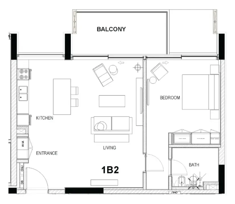 Sealine Residence 1 bed floor plan, 948 sqft