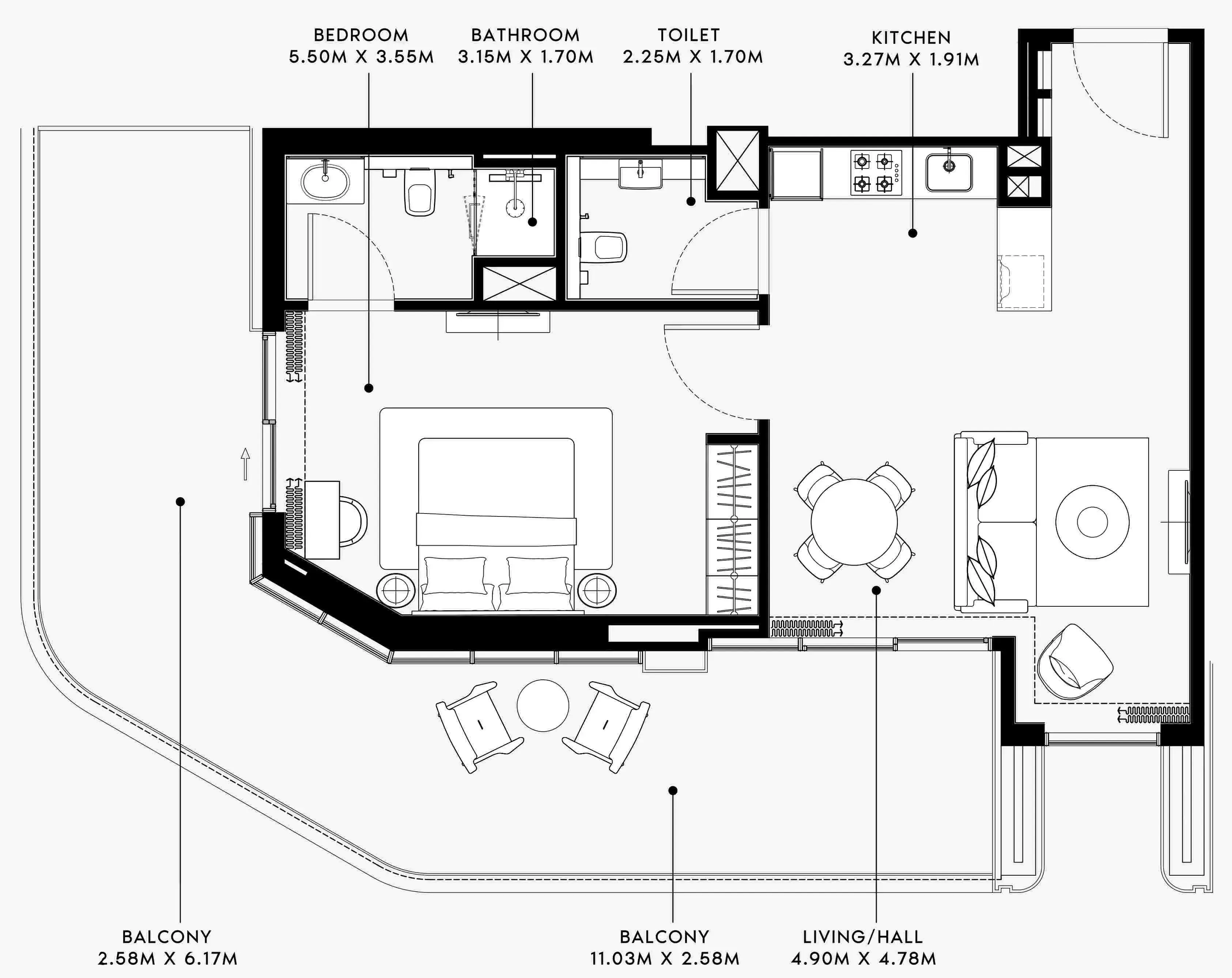 Azizi Venice 1 bed floor plan, 1,166 sqft