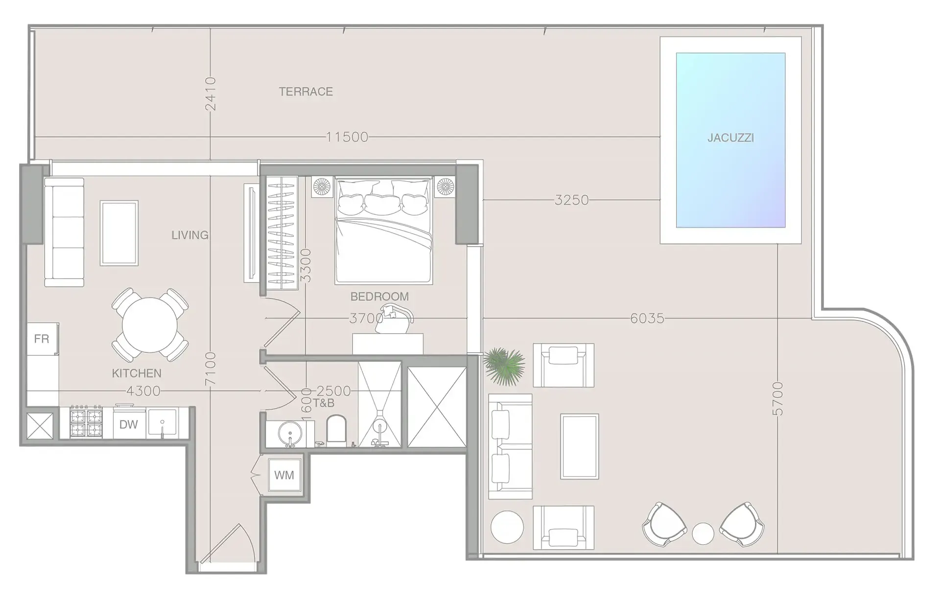 ELAR1S Axis 1 bed floor plan, 1,436 sqft