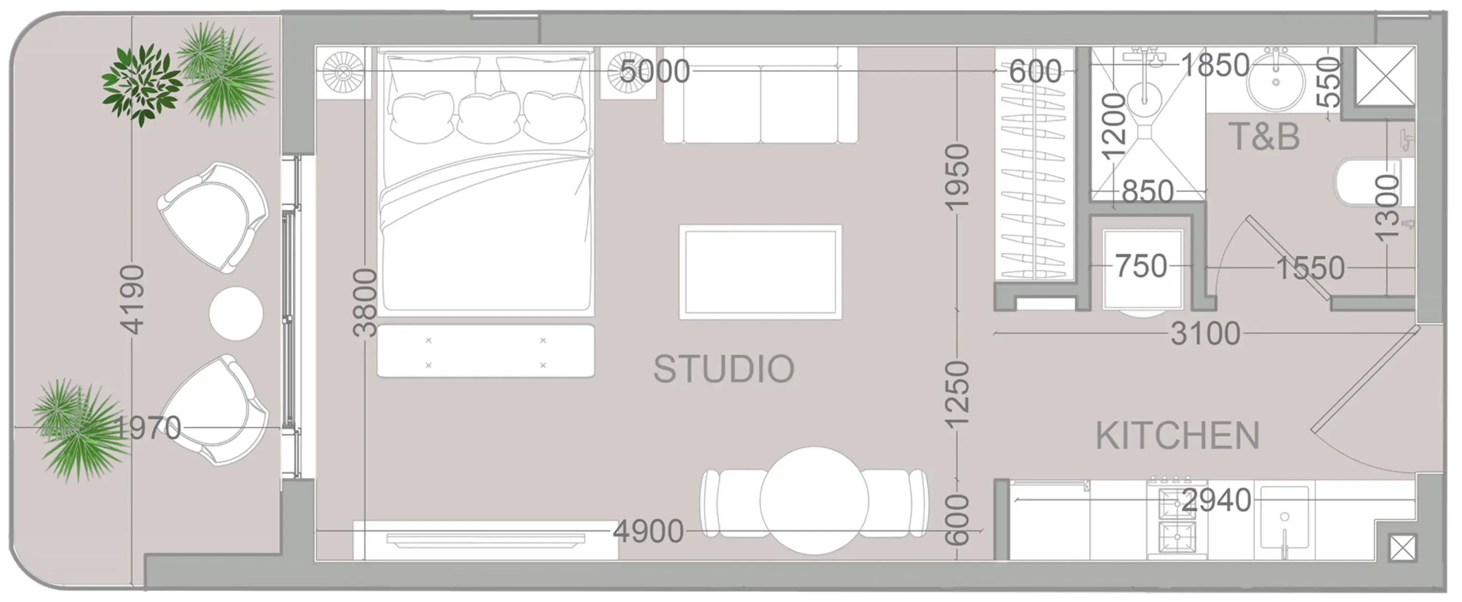 TETR1S Tower Studio floor plan, 452 sqft