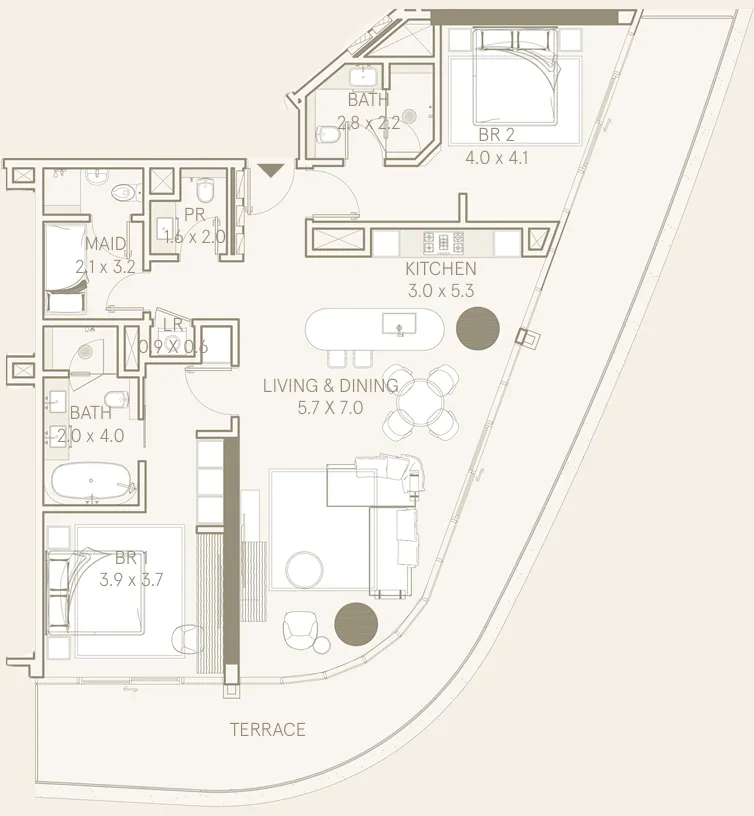 Saas Hills 2 bed floor plan, 2,180 sqft