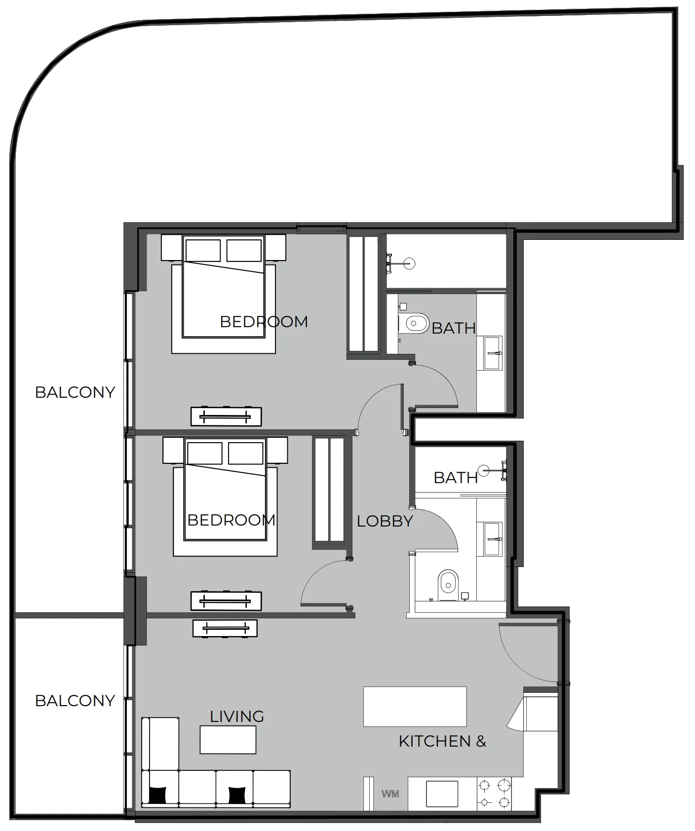 The Boulevard 2 bed floor plan, 1,447 sqft