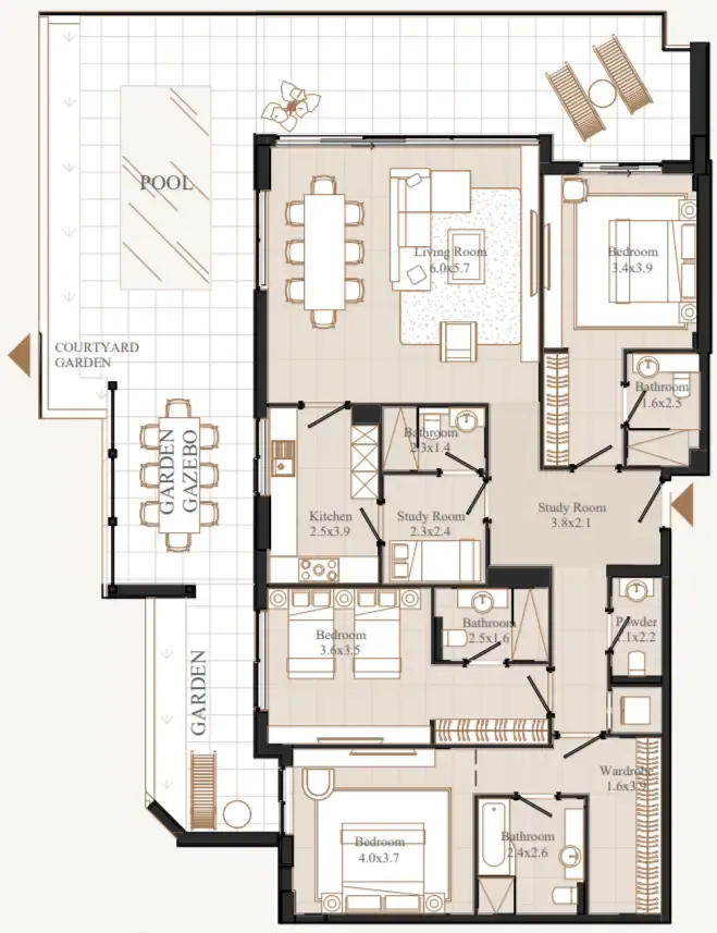 Flamingo LUX 3 bed floor plan, 2,722 sqft