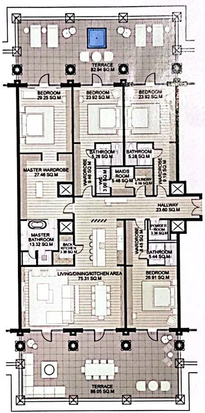 Raffles The Palm Dubai 4 bed floor plan, 5,677 sqft