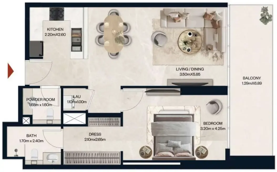 Norah Residence 1 bed floor plan, 764 – 774 sqft