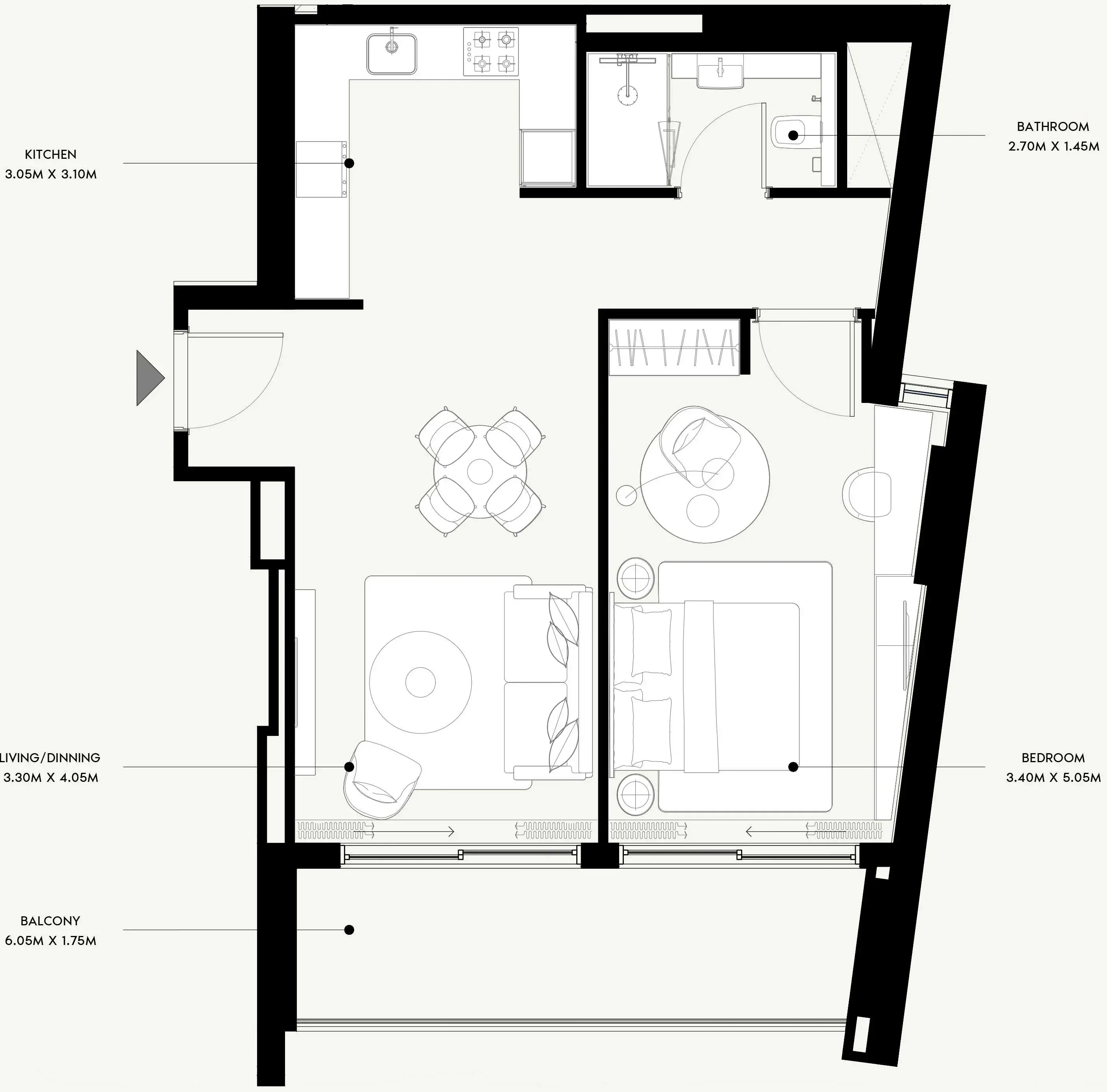 Azizi Venice 1 bed floor plan, 806 sqft