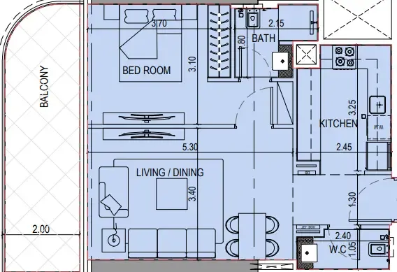 Binghatti Sky Terraces 1 bed floor plan, 851 sqft